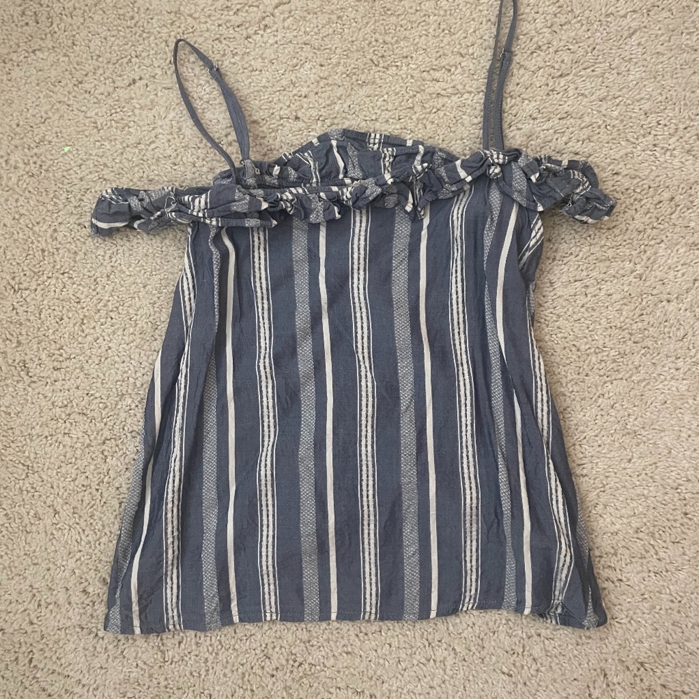 off the shoulder blue striped tank top